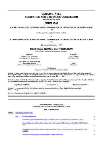 Thumbnail Meritage Homes 10-Q Quarterly Report FY 
