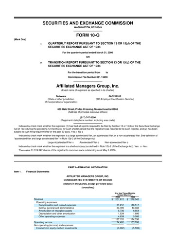 Miniature Affiliated Managers Group 10-Q Rapport trimestriel  
