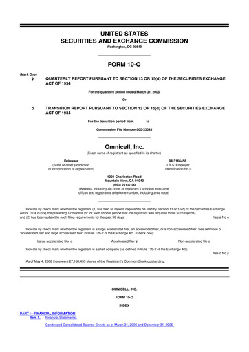 Thumbnail Omnicell
 10-Q Quarterly Report FY 