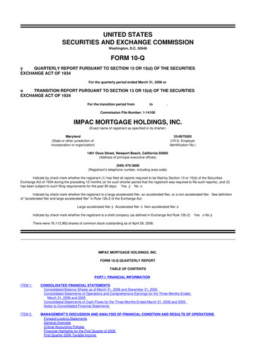 Thumbnail Impac Mortgage Holdings 10-Q Quarterly Report FY 