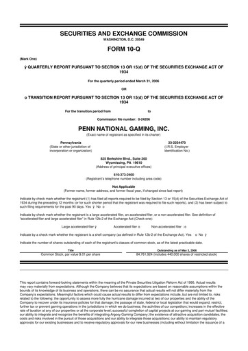 Thumbnail PENN Entertainment
 10-Q Quarterly Report FY 