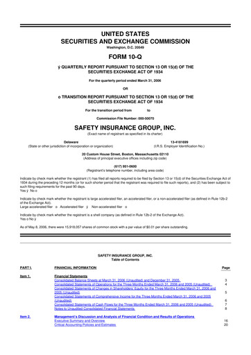 Miniature Safety Insurance
 10-Q Rapport trimestriel  