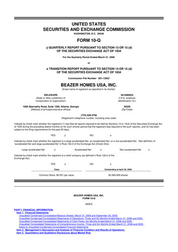 Thumbnail Beazer Homes USA
 10-Q Quarterly Report FY 