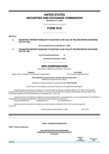 Miniature SPX Technologies 10-Q Rapport trimestriel  