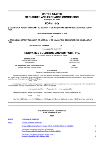 Thumbnail Innovative Solutions and Support 10-Q Quarterly Report FY 