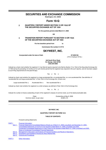 Thumbnail SkyWest 10-Q Quarterly Report FY 