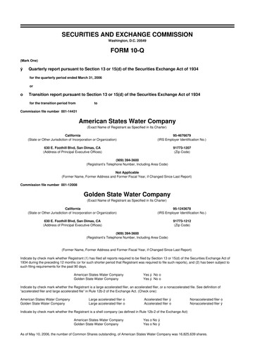 Thumbnail American States Water
 10-Q Quarterly Report FY 