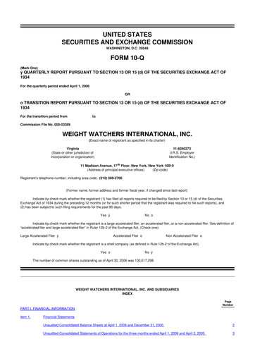 Thumbnail Weight Watchers 10-Q Quarterly Report FY 