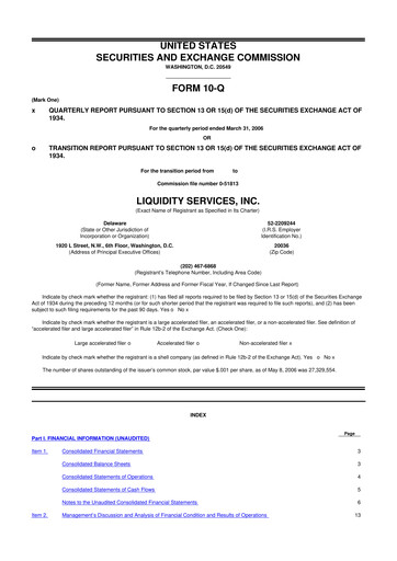 Miniature Liquidity Services
 10-Q Rapport trimestriel  