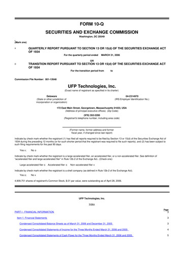 Thumbnail UFP Technologies
 10-Q Quarterly Report FY 
