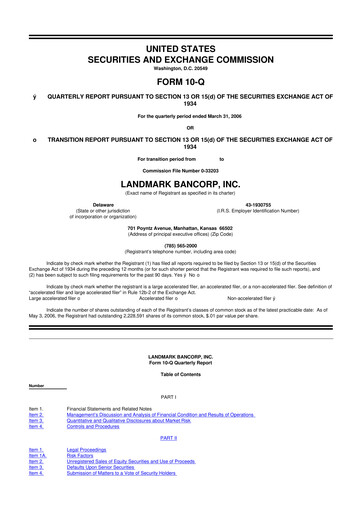 Miniature Landmark Bancorp 10-Q Rapport trimestriel  