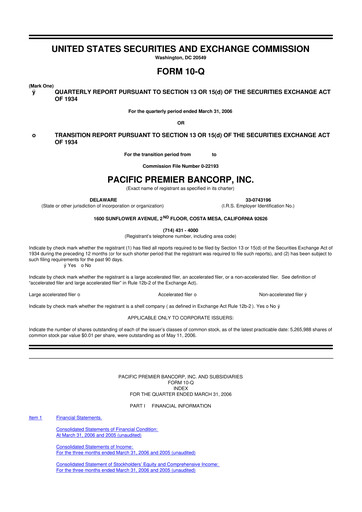 Thumbnail Pacific Premier Bancorp
 10-Q Quarterly Report FY 