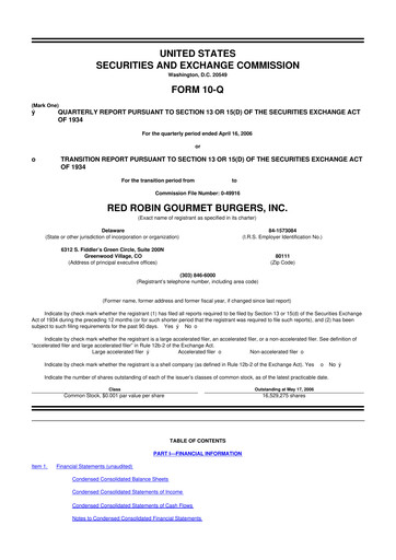 Thumbnail Red Robin
 10-Q Quarterly Report FY 