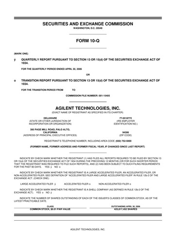Vorschaubild Agilent Technologies 10-Q Quartalsbericht  