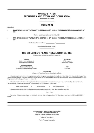 Thumbnail The Children's Place
 10-Q Quarterly Report FY 