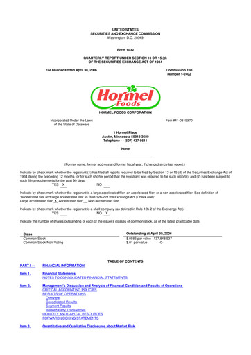 Thumbnail Hormel Foods 10-Q Quarterly Report FY 