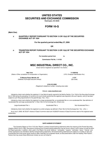 Thumbnail MSC Industrial Direct 10-Q Quarterly Report FY 