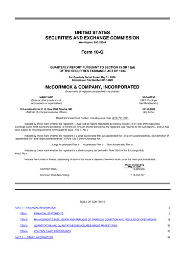 Thumbnail McCormick & Company
 10-Q Quarterly Report FY 