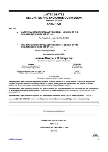 Thumbnail Lehman Brothers 10-Q Quarterly Report FY 