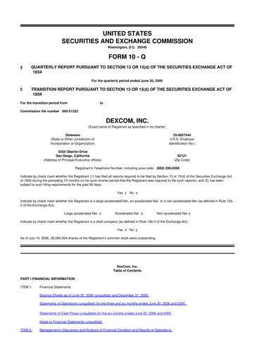 Miniature DexCom 10-Q Rapport trimestriel  