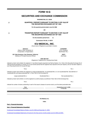 Thumbnail ICU Medical
 10-Q Quarterly Report FY 