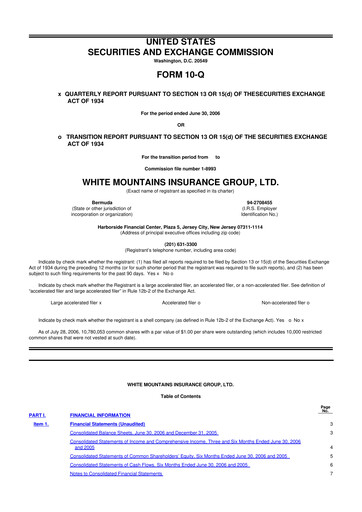 Miniature White Mountains Insurance Group 10-Q Rapport trimestriel  