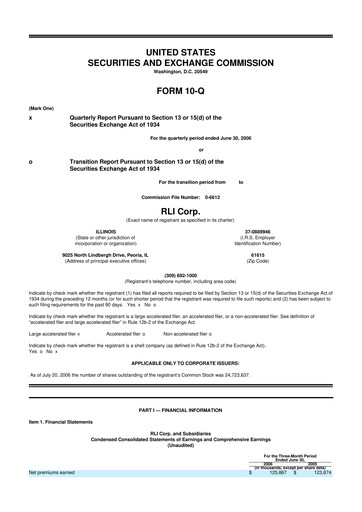 Thumbnail RLI Corp.
 10-Q Quarterly Report FY 