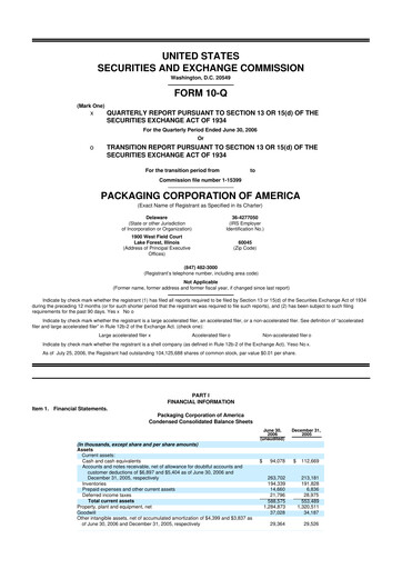 Vorschaubild Packaging Corporation of America
 10-Q Quartalsbericht  