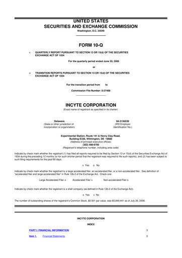 Thumbnail Incyte 10-Q Quarterly Report FY 