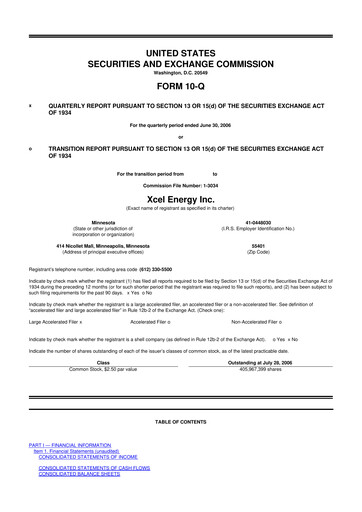 Thumbnail Xcel Energy 10-Q Quarterly Report FY 