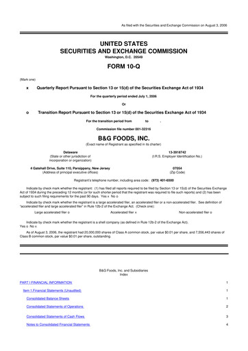 Vorschaubild B&G Foods

 10-Q Quartalsbericht  