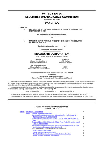 Thumbnail Sealed Air
 10-Q Quarterly Report FY 