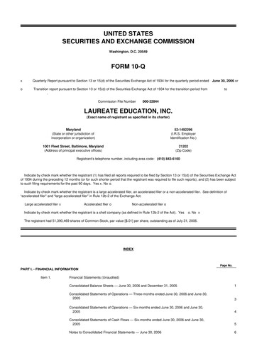 Thumbnail Laureate Education
 10-Q Quarterly Report FY 