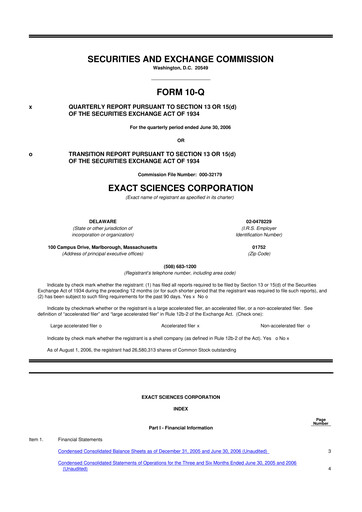 Miniature Exact Sciences 10-Q Rapport trimestriel  
