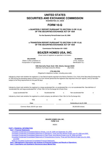 Thumbnail Beazer Homes USA
 10-Q Quarterly Report FY 