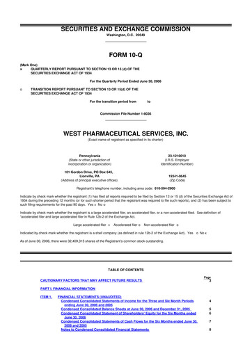 Thumbnail West Pharmaceutical Services 10-Q Quarterly Report FY 