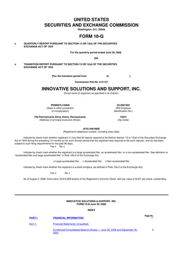 Thumbnail Innovative Solutions and Support 10-Q Quarterly Report FY 