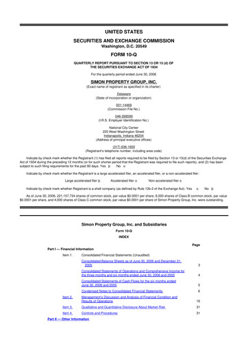Thumbnail Simon Property Group 10-Q Quarterly Report FY 