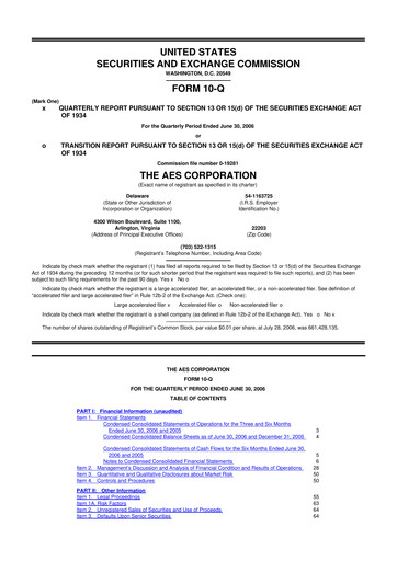 Miniature AES 10-Q Rapport trimestriel  