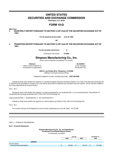 Thumbnail Simpson Manufacturing Company
 10-Q Quarterly Report FY 