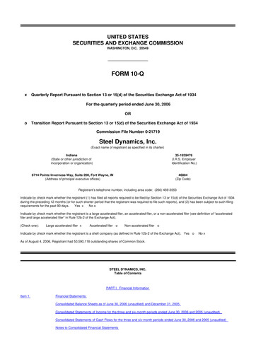 Thumbnail Steel Dynamics
 10-Q Quarterly Report FY 