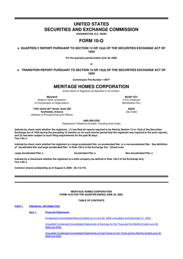 Thumbnail Meritage Homes 10-Q Quarterly Report FY 