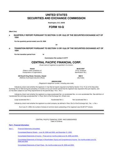 Thumbnail Central Pacific Financial 10-Q Quarterly Report FY 