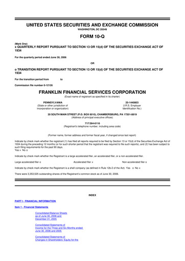 Thumbnail Franklin Financial Services Corporation 10-Q Quarterly Report FY 