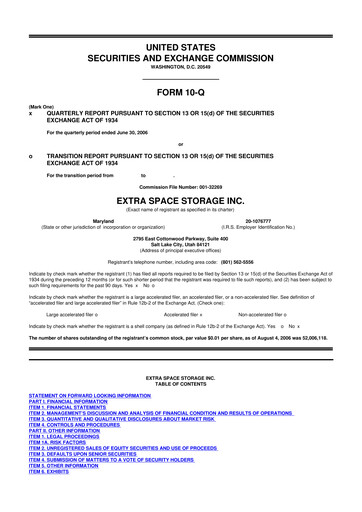 Miniature Extra Space Storage
 10-Q Rapport trimestriel  