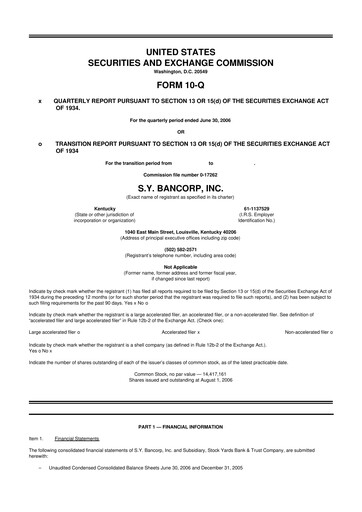 Thumbnail Stock Yards Bancorp 10-Q Quarterly Report FY 