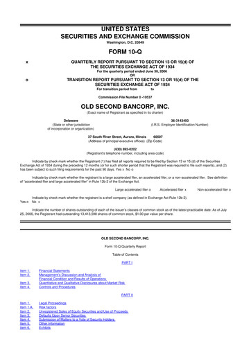 Thumbnail Old Second Bancorp 10-Q Quarterly Report FY 