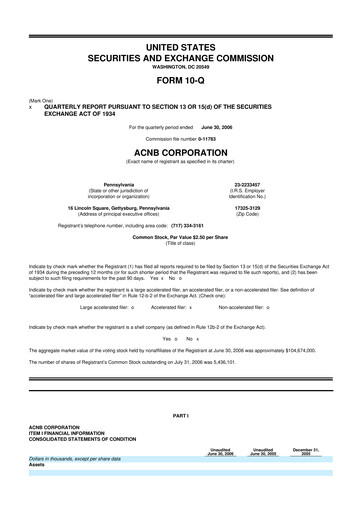 Thumbnail ACNB Corporation
 10-Q Quarterly Report FY 