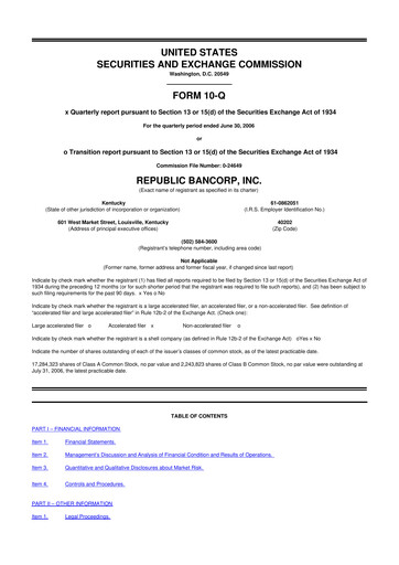 Thumbnail Republic Bank 10-Q Quarterly Report FY 
