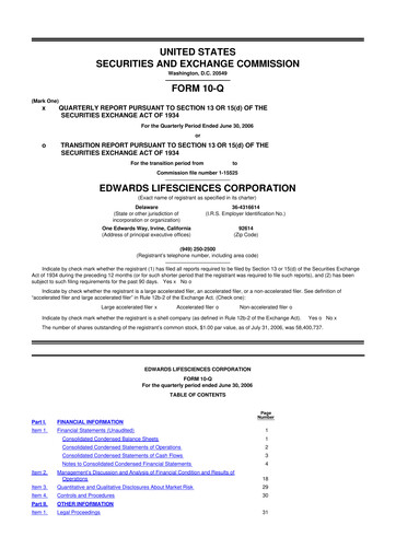 Thumbnail Edwards Lifesciences 10-Q Quarterly Report FY 